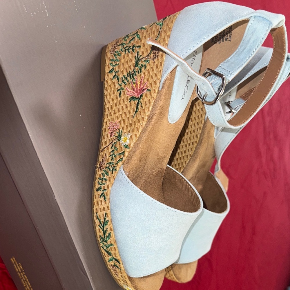 Style & Co. Blue Floral Embroidered Wedges - Picture 2 of 16